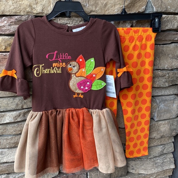NWT Emily Rose 2 Piece Girls Thanksgiving Outfit Top-Dress and Pants - Picture 5 of 12
